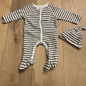 Baby Boy Onesie - 3 Months - Gently Used - gray and white stripe